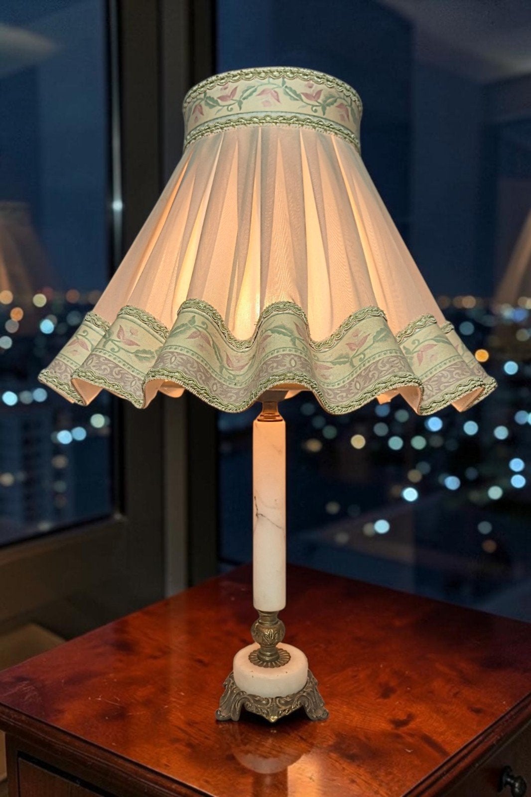 💥 Elegante Marmeren Tafellamp met Plissé Kap, Ophalen of Verzenden