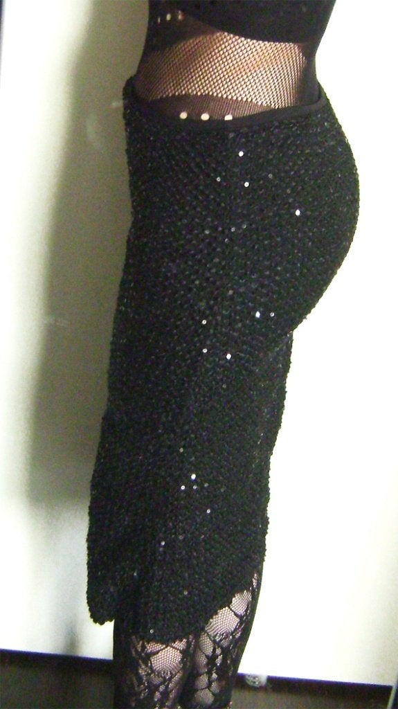 pailletten stretch rok party glam goth vintage 90's retro, Verzenden, Zwart, Glitter rock, Zo goed als nieuw