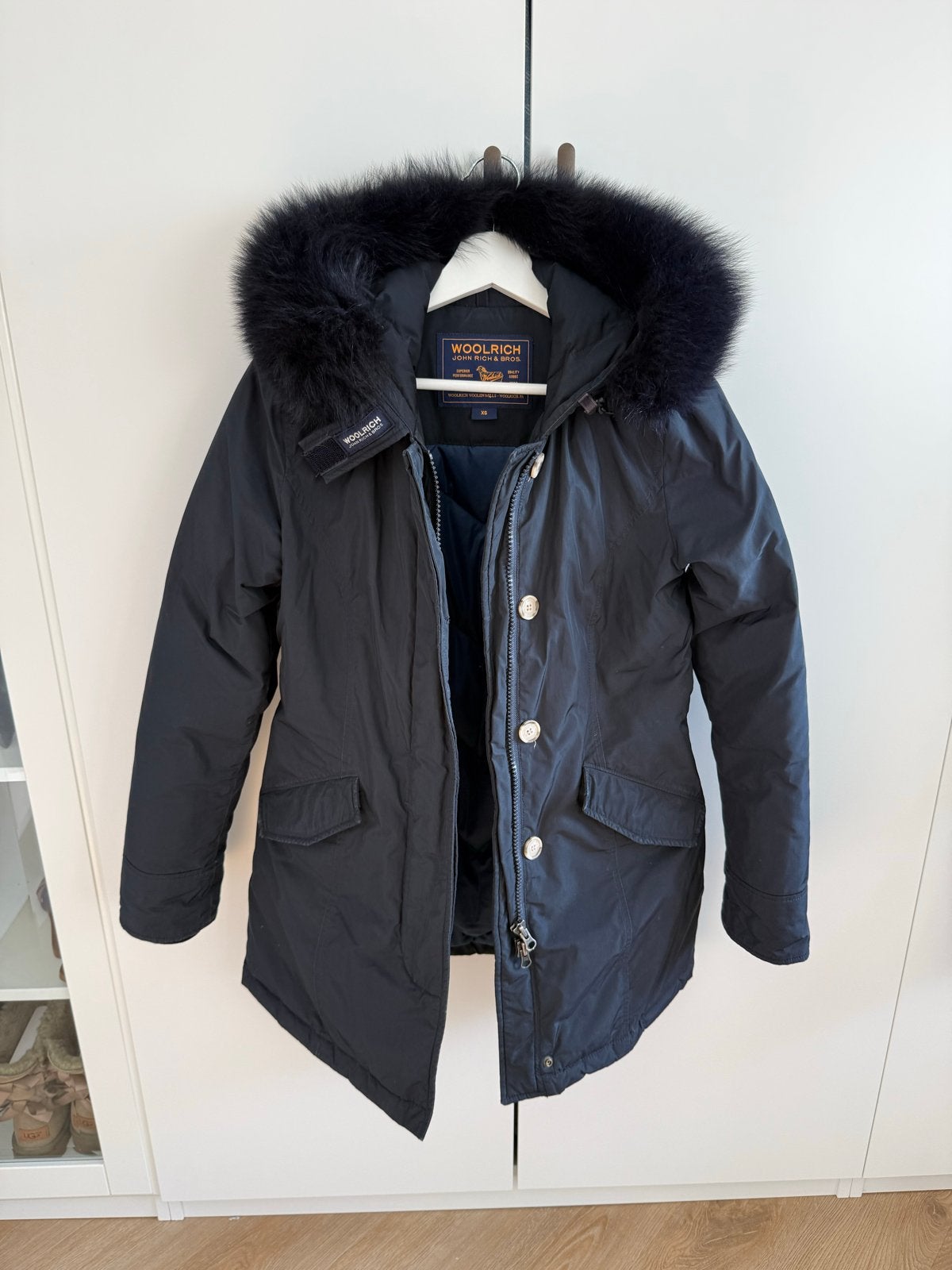 Woolrich Arctic Parka met bontkraag - Maat XS, Ophalen of Verzenden, Gedragen, Maat 34 (XS) of kleiner, Zwart