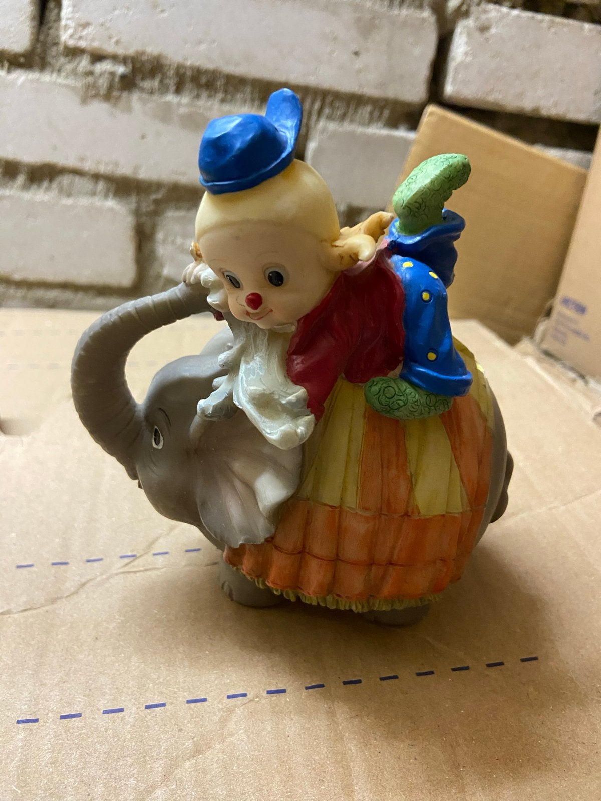 Spaarpot olifant met clown - Vintage decoratie, Vintage, Gebruikt, Meerkleurig, Ophalen of Verzenden