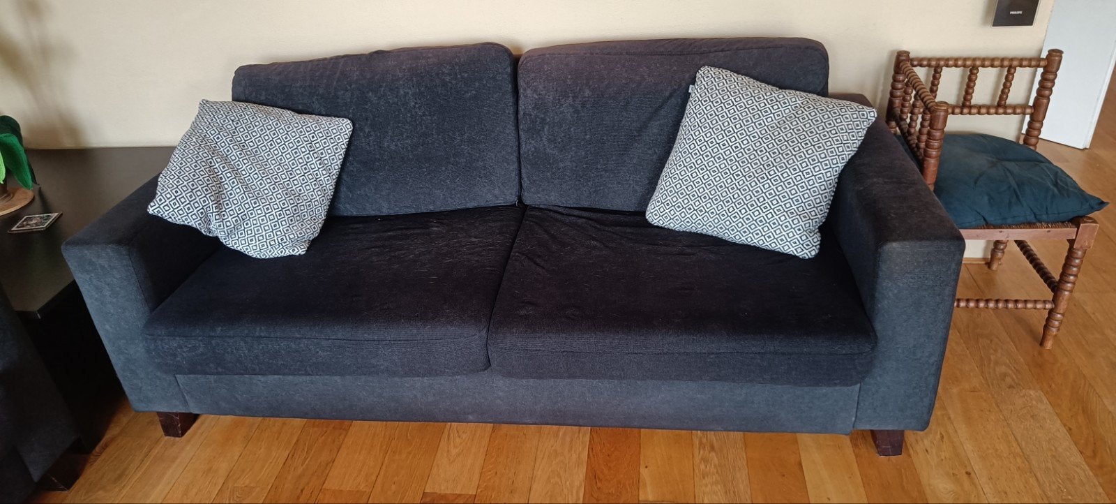 Donkerblauwe tweezitsbank, 190 cm breed, Gebruikt, 150 tot 200 cm, Tweepersoons, Ophalen of Verzenden