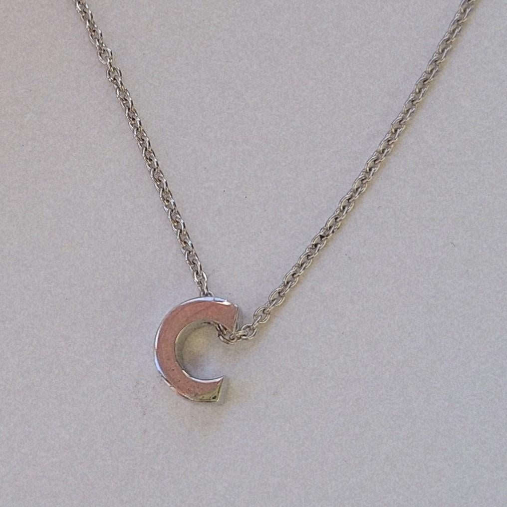 Letter C ketting zilver collier sieraad initials zilveren, Verstelbaar, Nieuw, Ophalen of Verzenden, Zilver