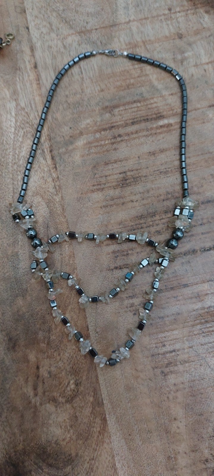 Unieke Vintage soviet stone ketting met hematiet en kwarts, Sieraden, Tassen en Uiterlijk, Kettingen, Gebruikt, Zwart, Ophalen of Verzenden