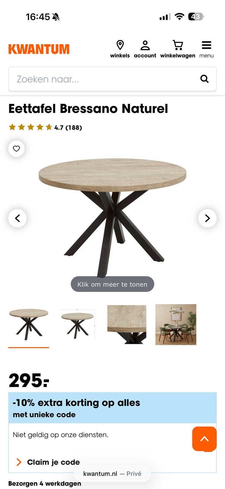 Eettafel Naturel, Huis en Inrichting, Tafels | Eettafels, Zo goed als nieuw, 100 tot 150 cm, Rond, Ophalen
