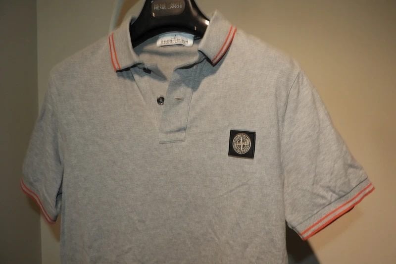 Stone Island grijze polo rood accent kraag en mouwen S, Verzenden, Grijs, Maat 46 (S) of kleiner, Stone Island