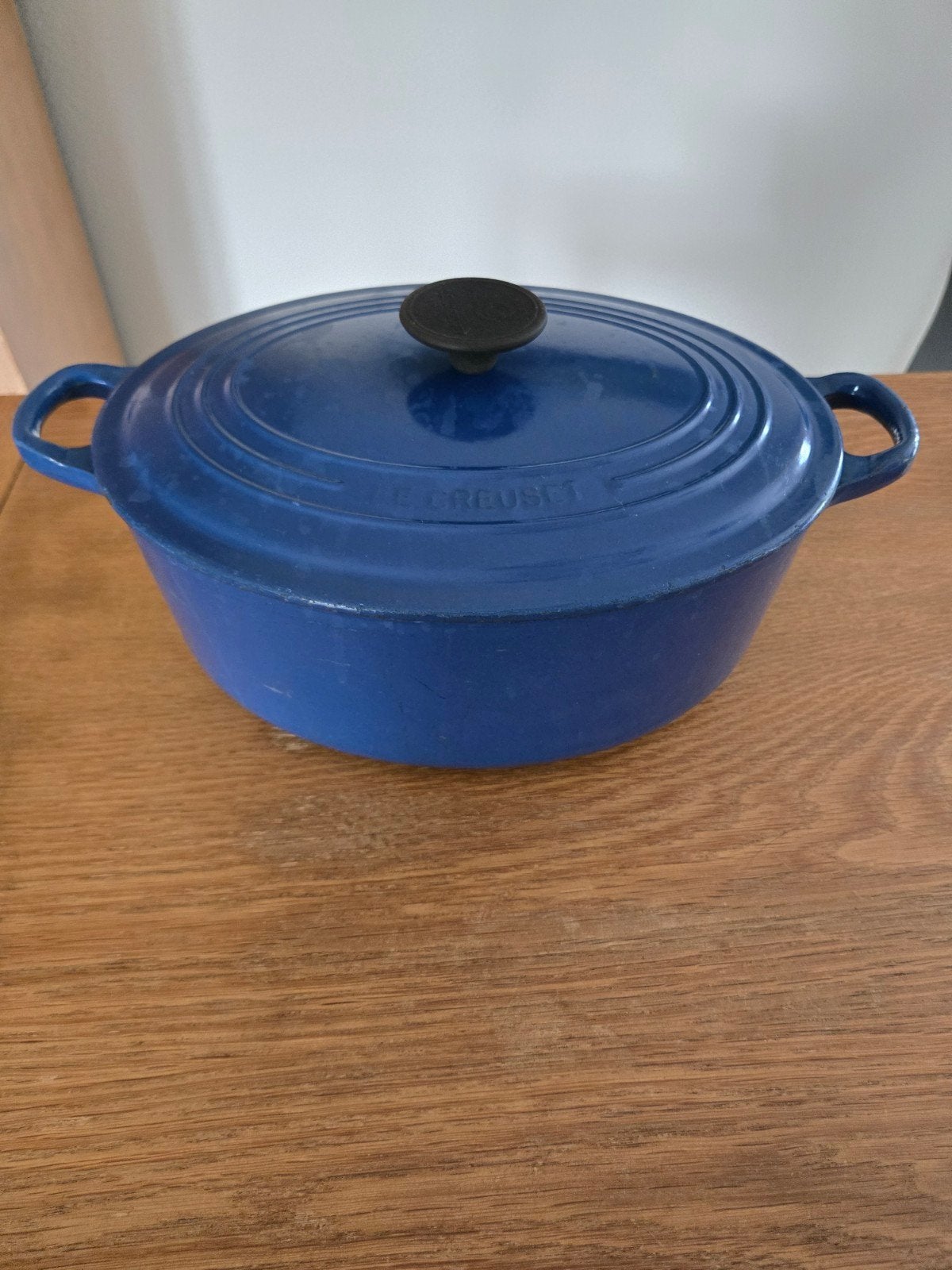 Le Creuset braadpan, blauw, gietijzer, 29 cm, Ophalen, Gebruikt, Le Creuset, Met deksel