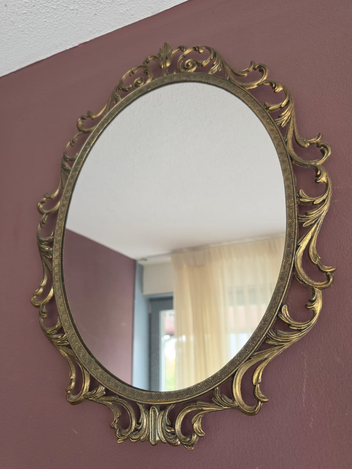 Ovale vintage barok spiegel – goud/bronskleurige sierlijst, Ophalen, Ovaal, Minder dan 50 cm