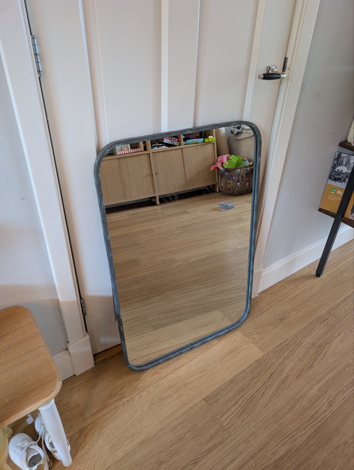 Grote spiegel met metalen frame - industrieel design, Ophalen, Gebruikt, Minder dan 100 cm, Rechthoekig