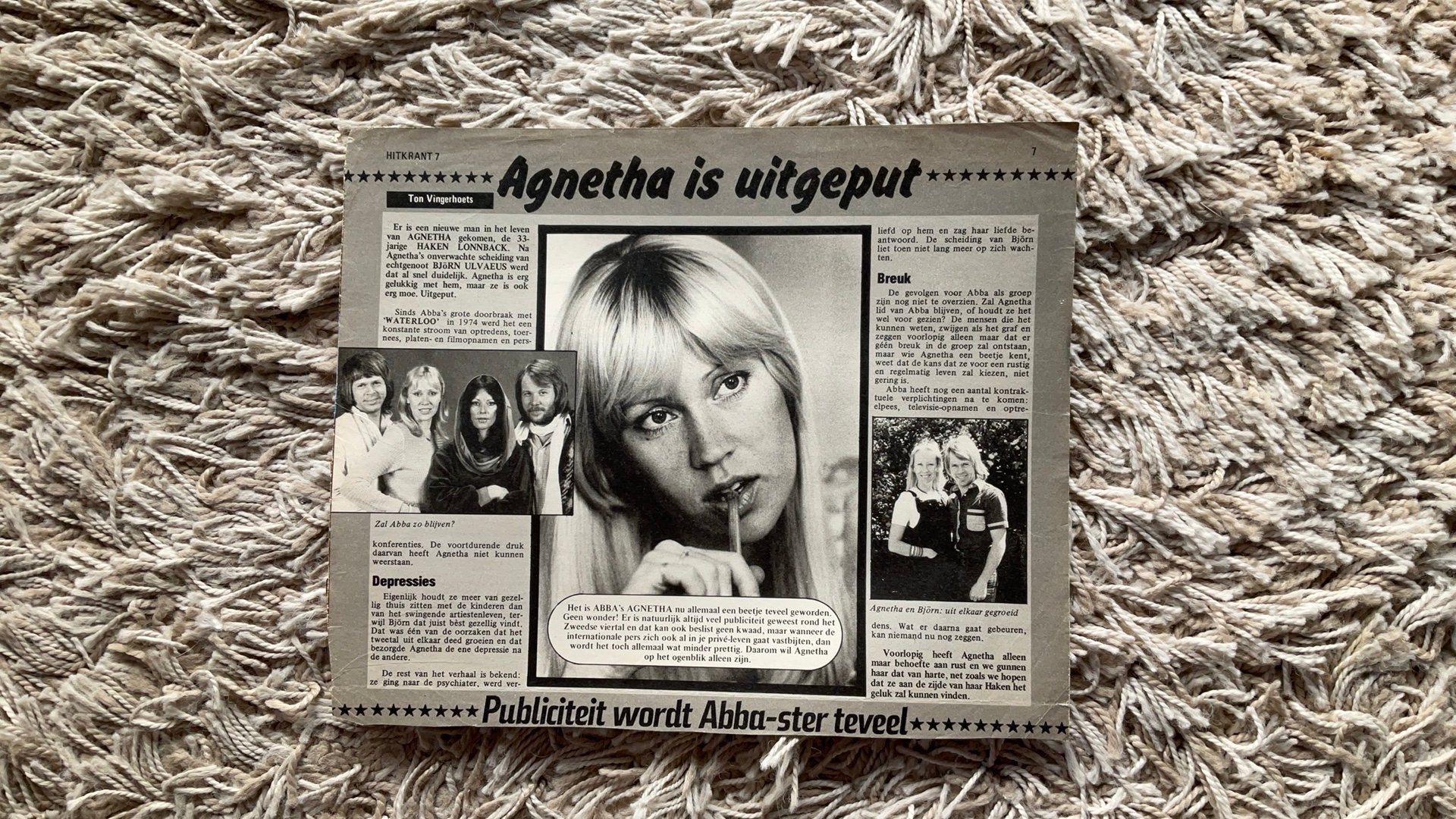 Hitkrant Artikel ABBA’s Agnetha, Verzamelen, Ophalen of Verzenden, Zo goed als nieuw, Gebruiksvoorwerp