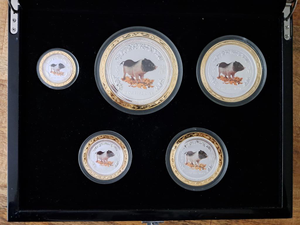 Lunar pig 2007, complete, originele color set, Verzenden, Setje, Zilver