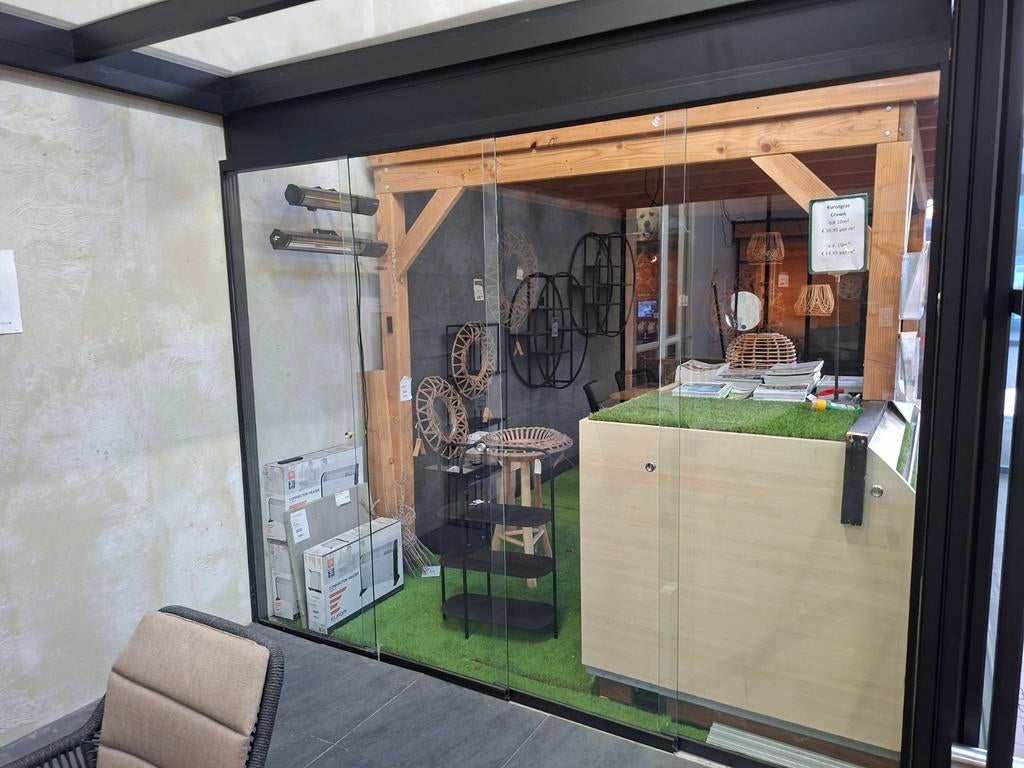 Glaswand 8mm met rvs handgrepen., Tuin en Terras, Overkappingen, Ophalen, Zo goed als nieuw