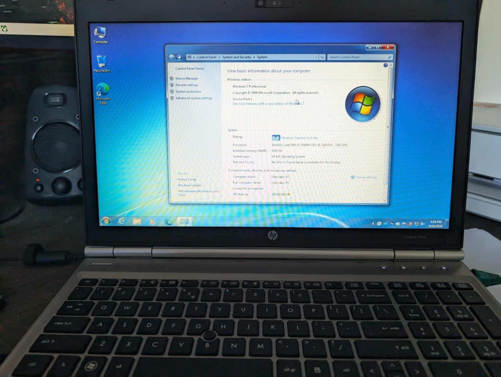 HP EliteBook 8560p met Legale Windows 7 (10 werkt ook), Computers en Software, Ophalen of Verzenden, Zo goed als nieuw, 15 inch