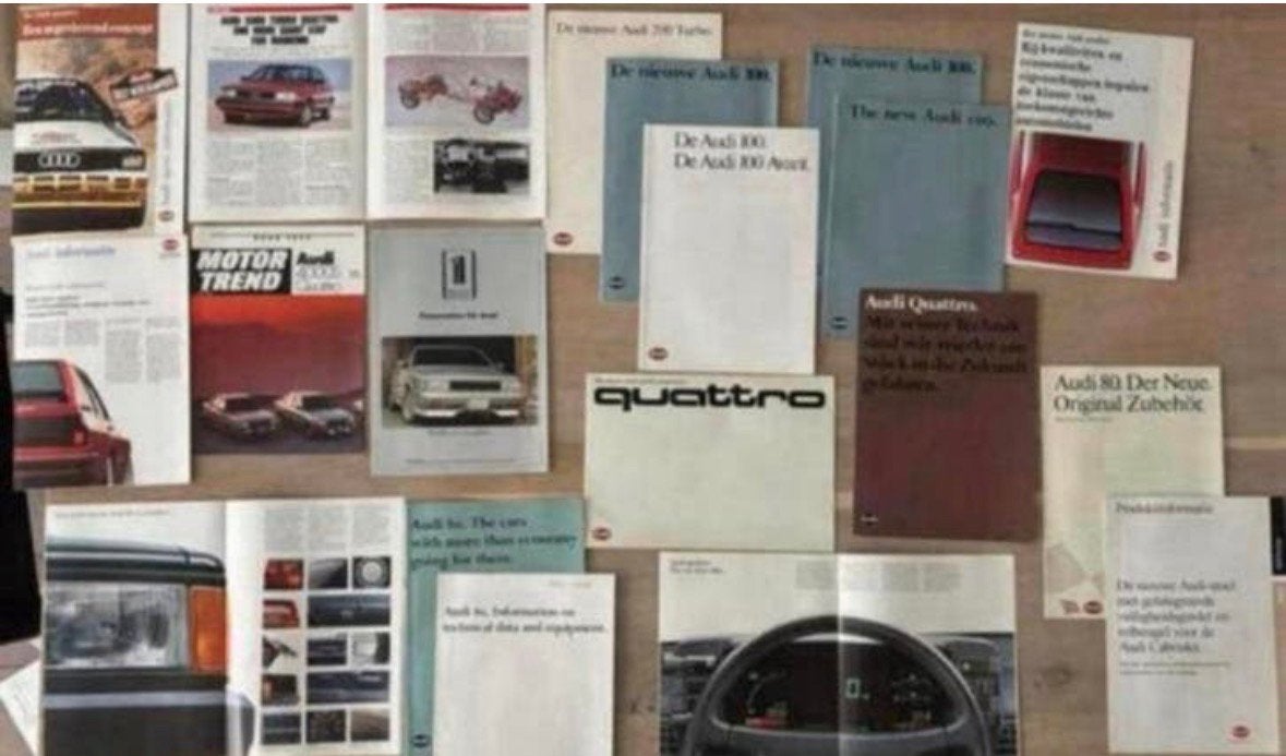 Retro 1983 folders & flyers Audi 80, 100, 200, Coupé, 4-5000, Ophalen of Verzenden, Gelezen, Audi