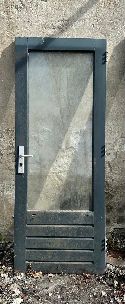 Buitendeur hardhout 83x211,5 cm - ruit gebarsten, Ophalen, Gebruikt, 80 tot 100 cm, Buitendeur