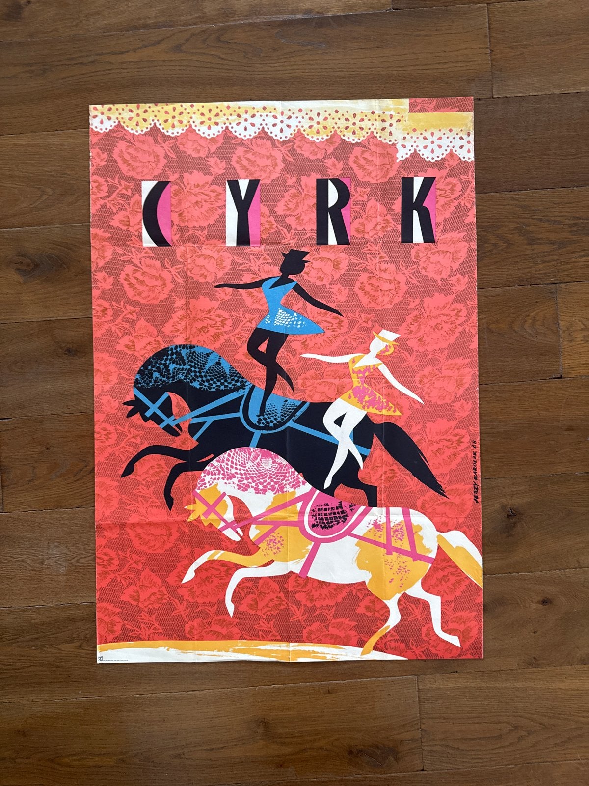 Origineel CYRK affiche Jerzy Karolak 1968 - vrouwen&paarden, Deurposter of groter, Ophalen of Verzenden, Overige onderwerpen, Rechthoekig Staand