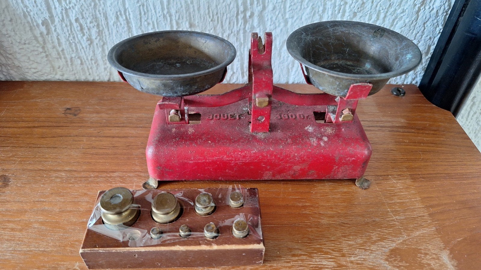 Antiek Jouet poppenweegschaal met gewichtjes., Ophalen of Verzenden