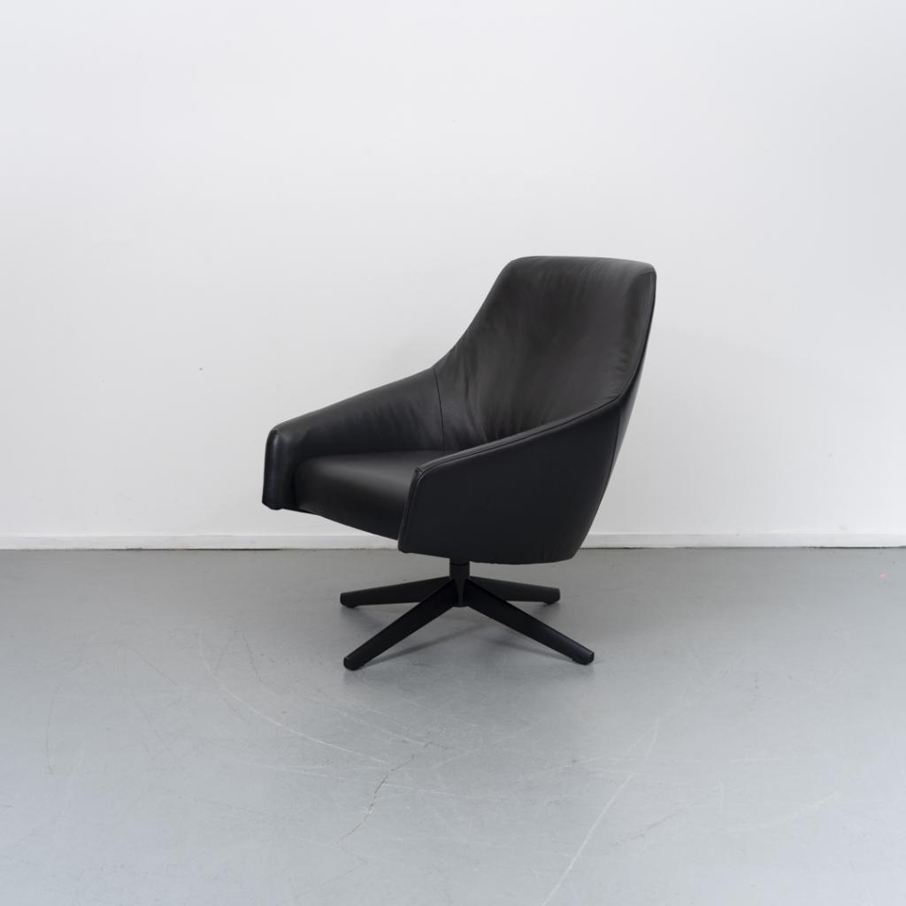 1x Montis Puk Low draai fauteuil zwart leder, Niet ingevuld, Niet ingevuld, Leer, Ophalen of Verzenden