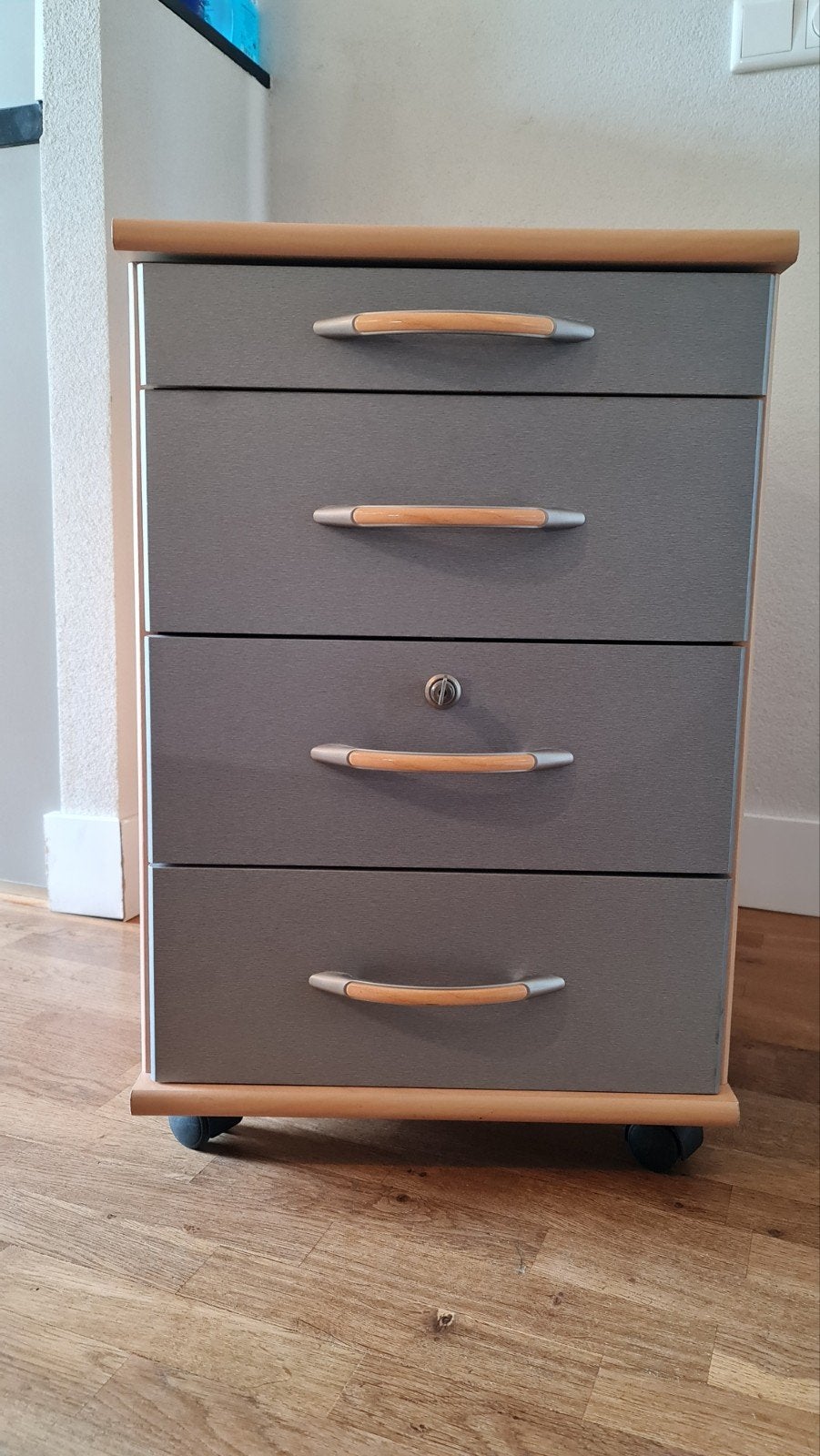 Bureauladenkast, beukenhoutmotief met zilvergrijze accenten, Ophalen, Overige materialen, Minder dan 50 cm, Gebruikt