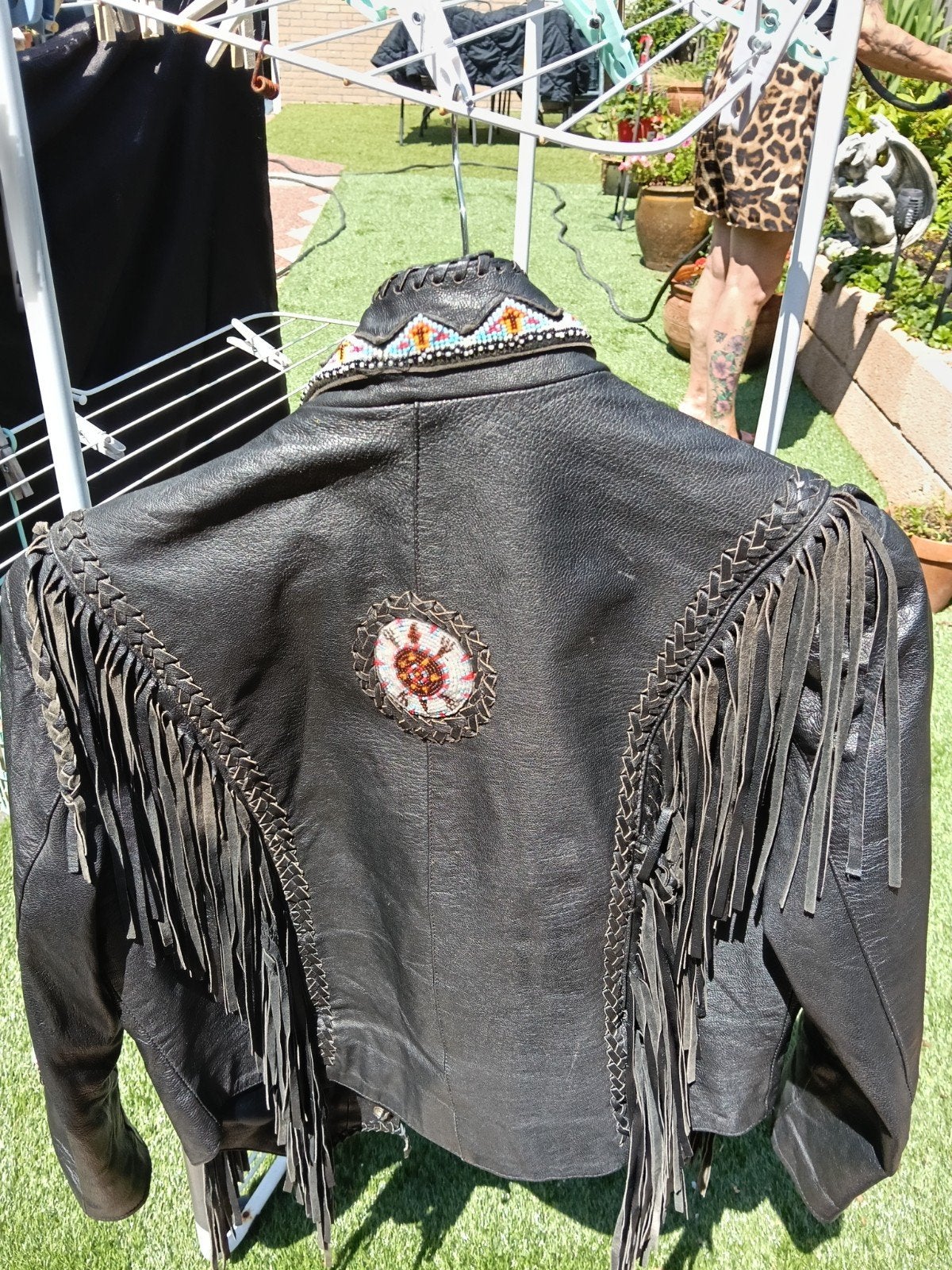 Vintage Leren Jas met Franjes en Kralen - Kerozen XS, Kerozen, Ophalen, Gedragen
