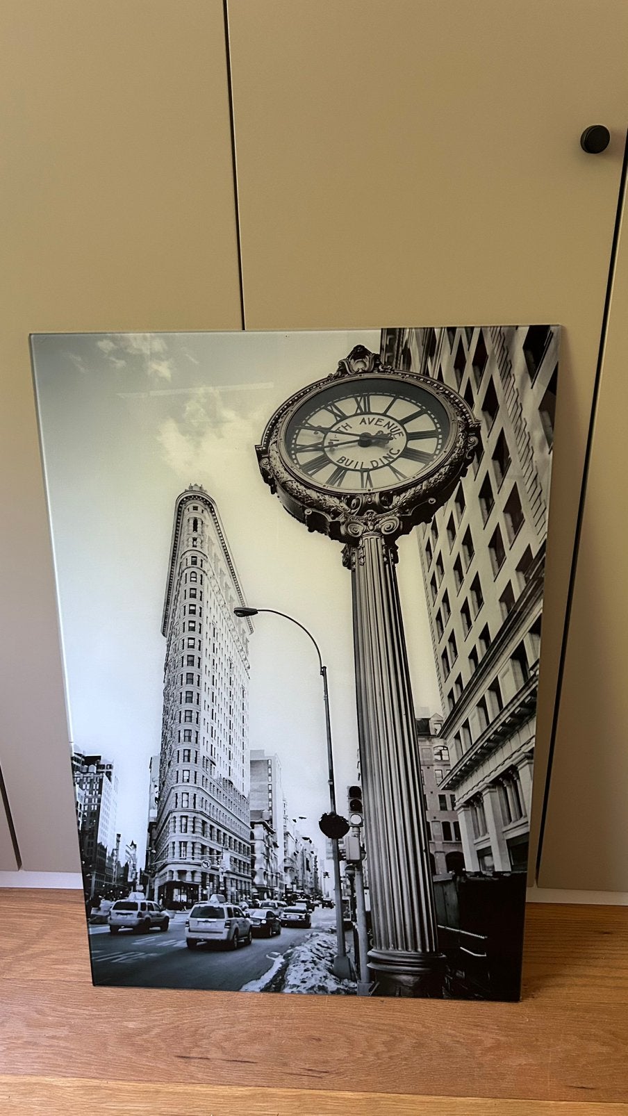 Glazen wanddecoratie Flatiron Building New York 90x60, Ophalen, Zo goed als nieuw, Schilderij
