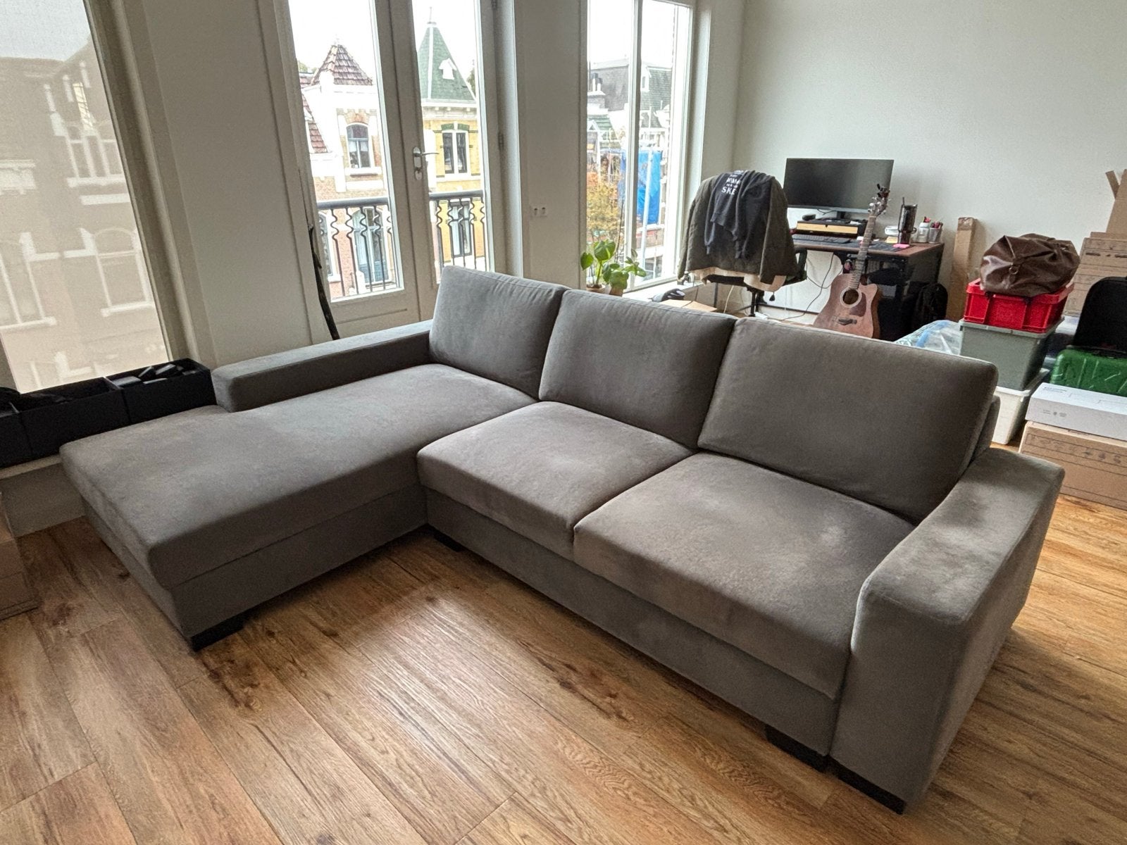 IKEA SÖRVALLEN Hoekbank met opbergruimte en slaapfunctie, Huis en Inrichting, Ophalen, Hoekbank, Driepersoons, Zo goed als nieuw