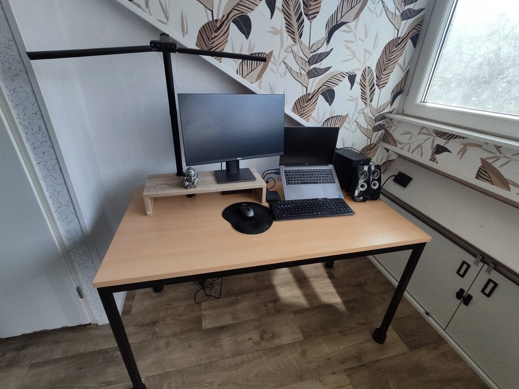 Bureau Furni24 Beukenhout, Huis en Inrichting, Bureaus, Ophalen, Overige typen, Hout, Kabelgoot