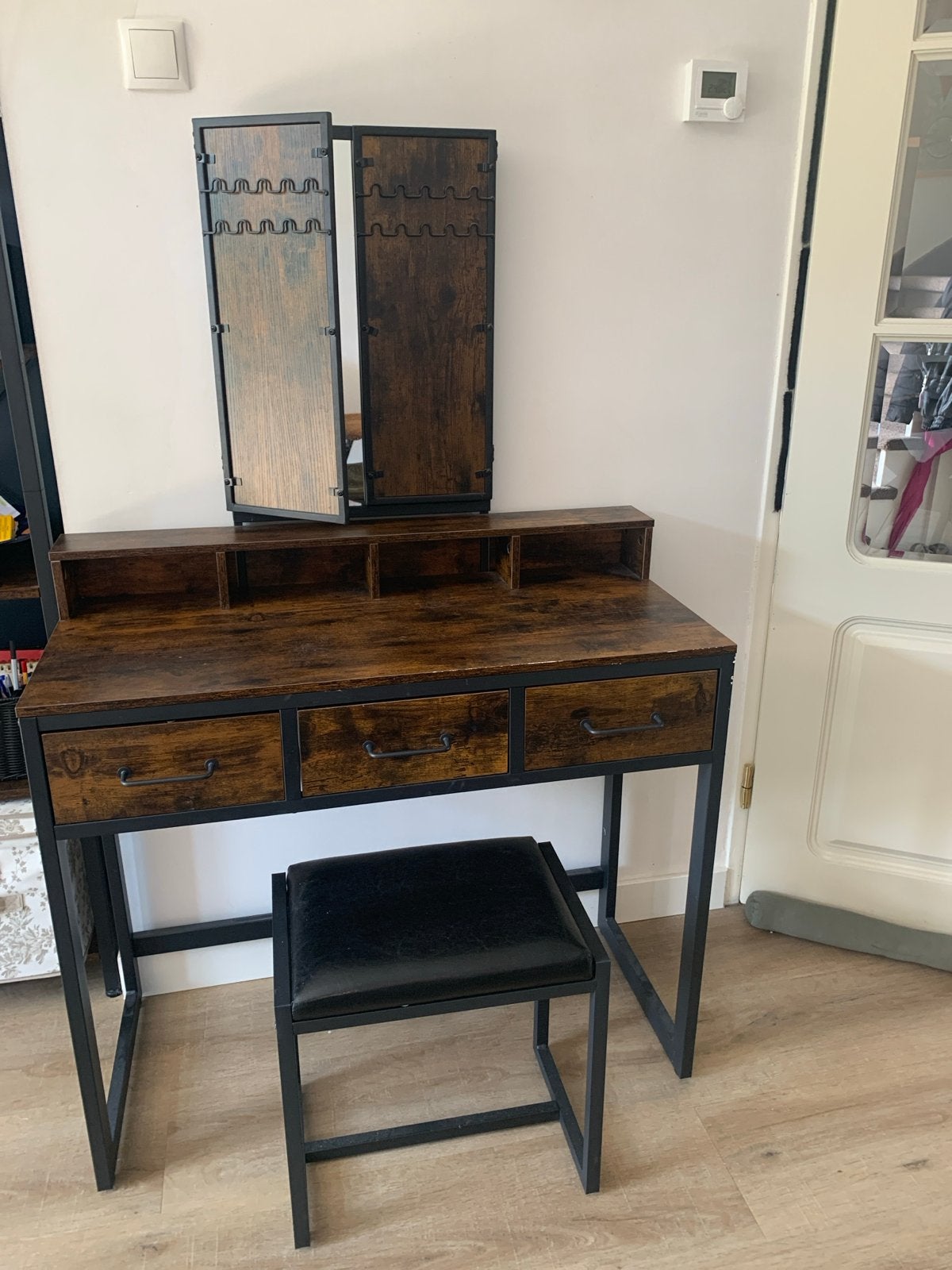 Kaptafel met spiegel en krukje - Industrieel design, Huis en Inrichting, Tafels | Kaptafels, Ophalen, 100 tot 150 cm, 50 tot 100 cm