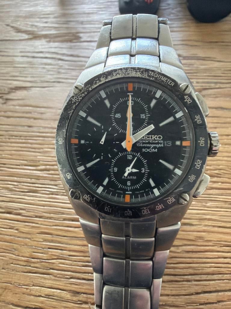 Seiko Sportura Chronograph 100M herenhorloge, Sieraden, Tassen en Uiterlijk, Horloges | Heren, Seiko, Gebruikt, Staal, Polshorloge