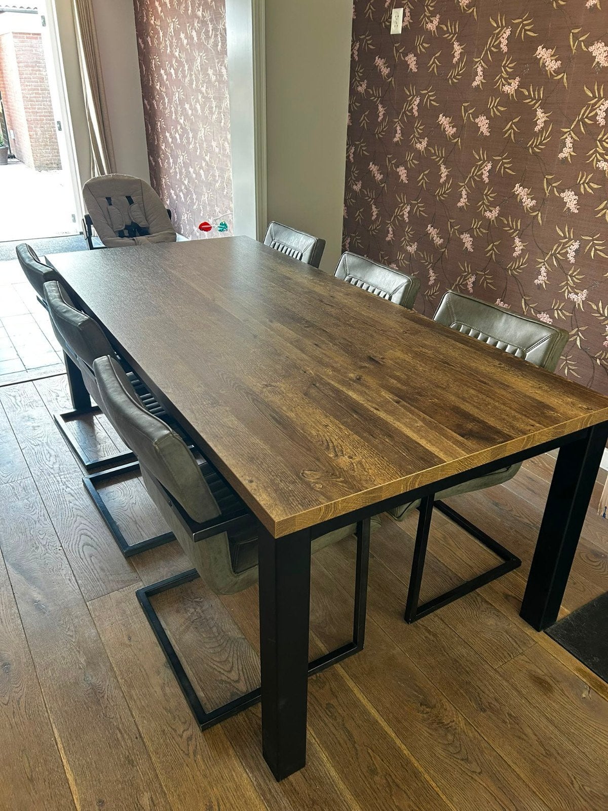 Eettafel met 6 stoelen - Gebruikt, Huis en Inrichting, Stoelen, Ophalen, Gebruikt, Grijs, Vijf, Zes of meer stoelen