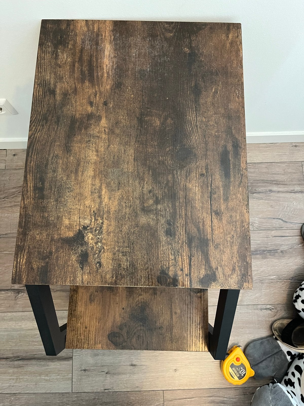Industriële bijzettafel met 3 niveaus - Hout en Metaal, Huis en Inrichting, Tafels | Bijzettafels, Gebruikt, Rechthoekig, 60 cm of meer