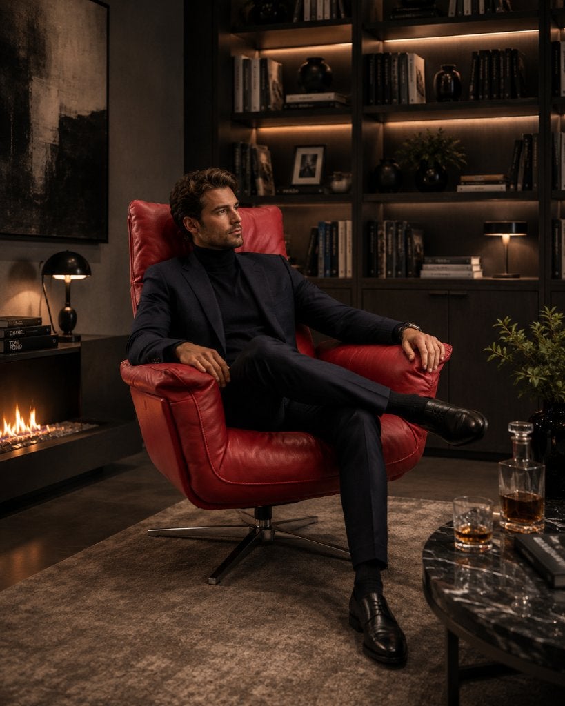 FSM Shelby Loungefauteuil leer in nieuwstaat, Ophalen, Leer, 75 tot 100 cm, Zo goed als nieuw