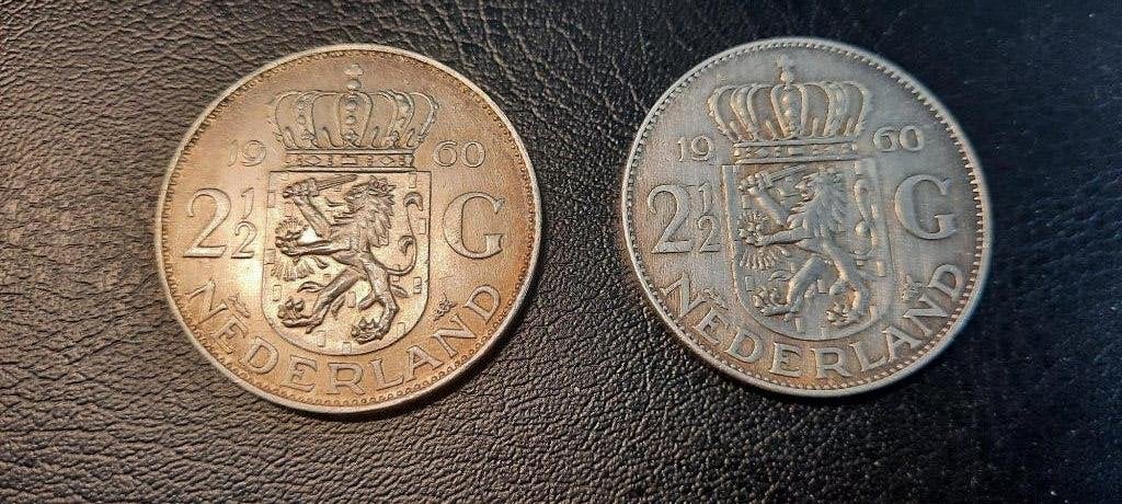 twee * 2 1/2 Gulden 1960, Postzegels en Munten, Munten | Nederland, Koningin Juliana, Setje, Zilver, Ophalen of Verzenden
