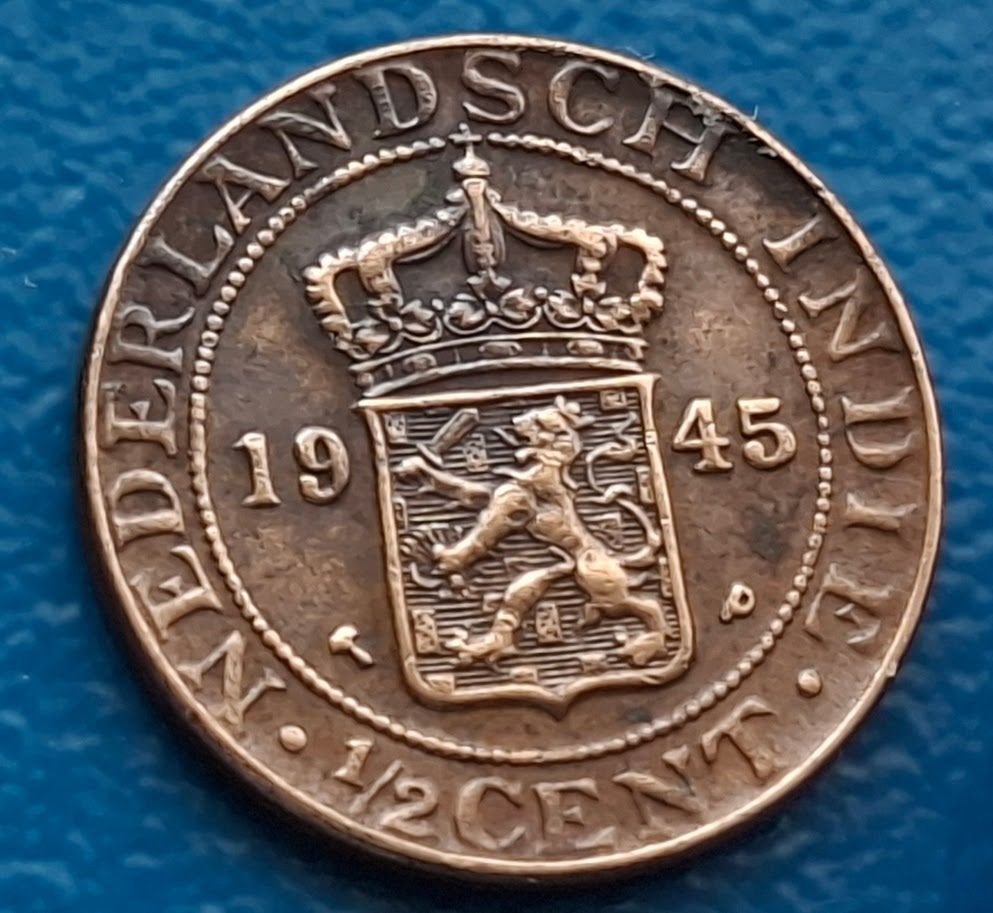 Nederlands-Indië ½ cent - 1945, Ophalen of Verzenden, Koningin Wilhelmina, Overige waardes, Losse munt