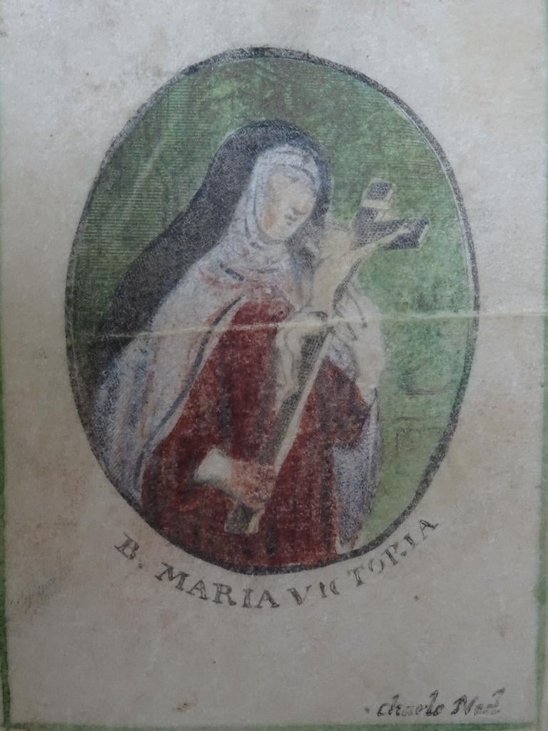 devotieprent Maria met Christus aan kruis, Charle Neel 1720, Verzamelen, Bidprentjes en Rouwkaarten, Verzenden