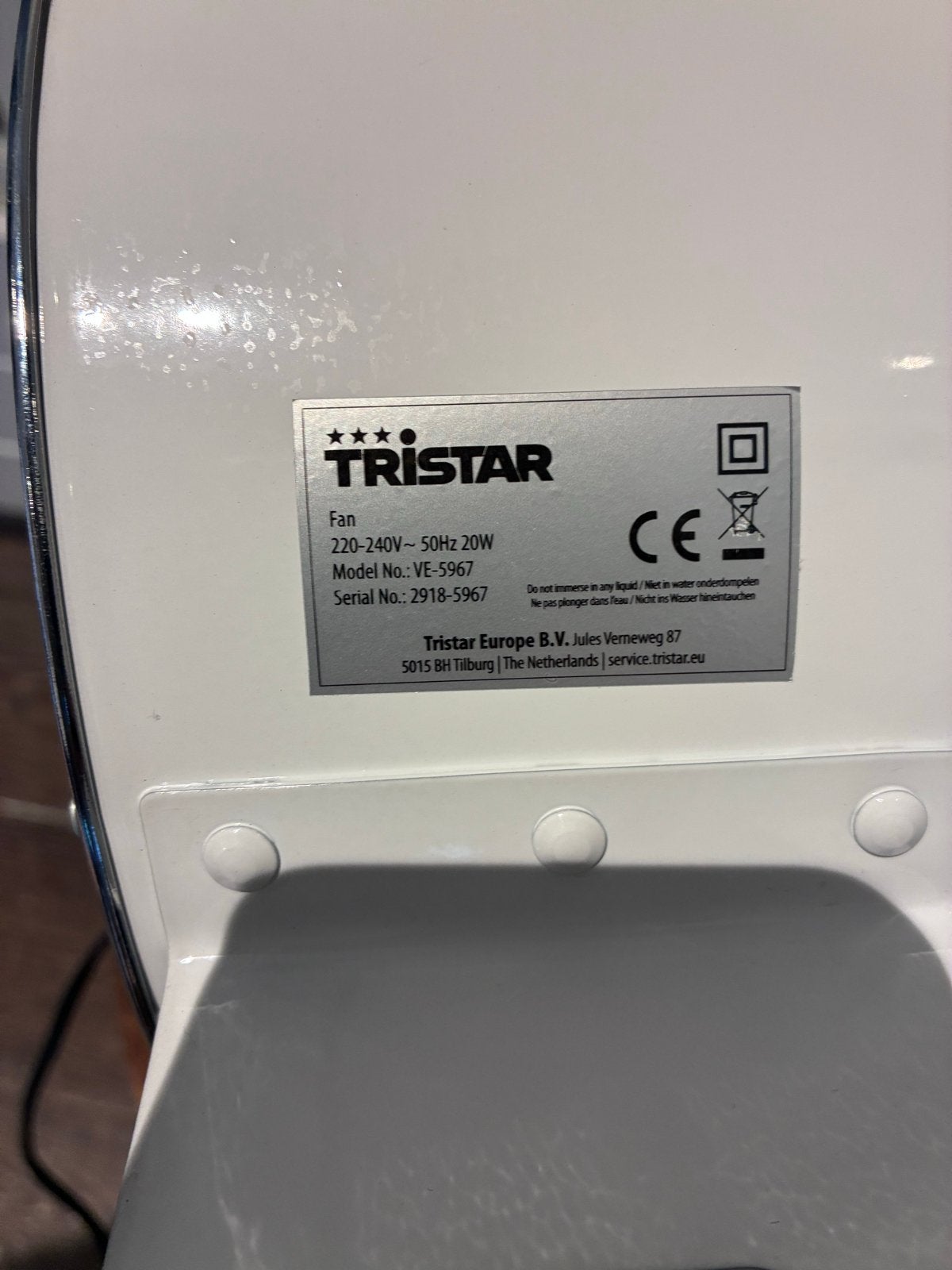 Tristar Retro Tafelventilator Wit VE 5967 - Zuinig 20W, Witgoed en Apparatuur, Ventilatoren, Zo goed als nieuw, Tafelventilator