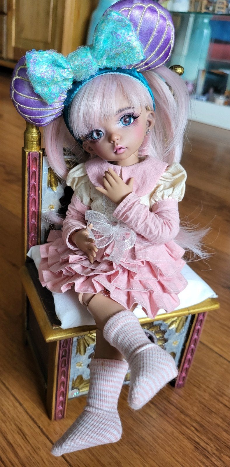 barokstijl hang gemaakte stoel/troon, o.a bjd, poppen, beer, Verzamelen, Ophalen of Verzenden, Zo goed als nieuw, Accessoires
