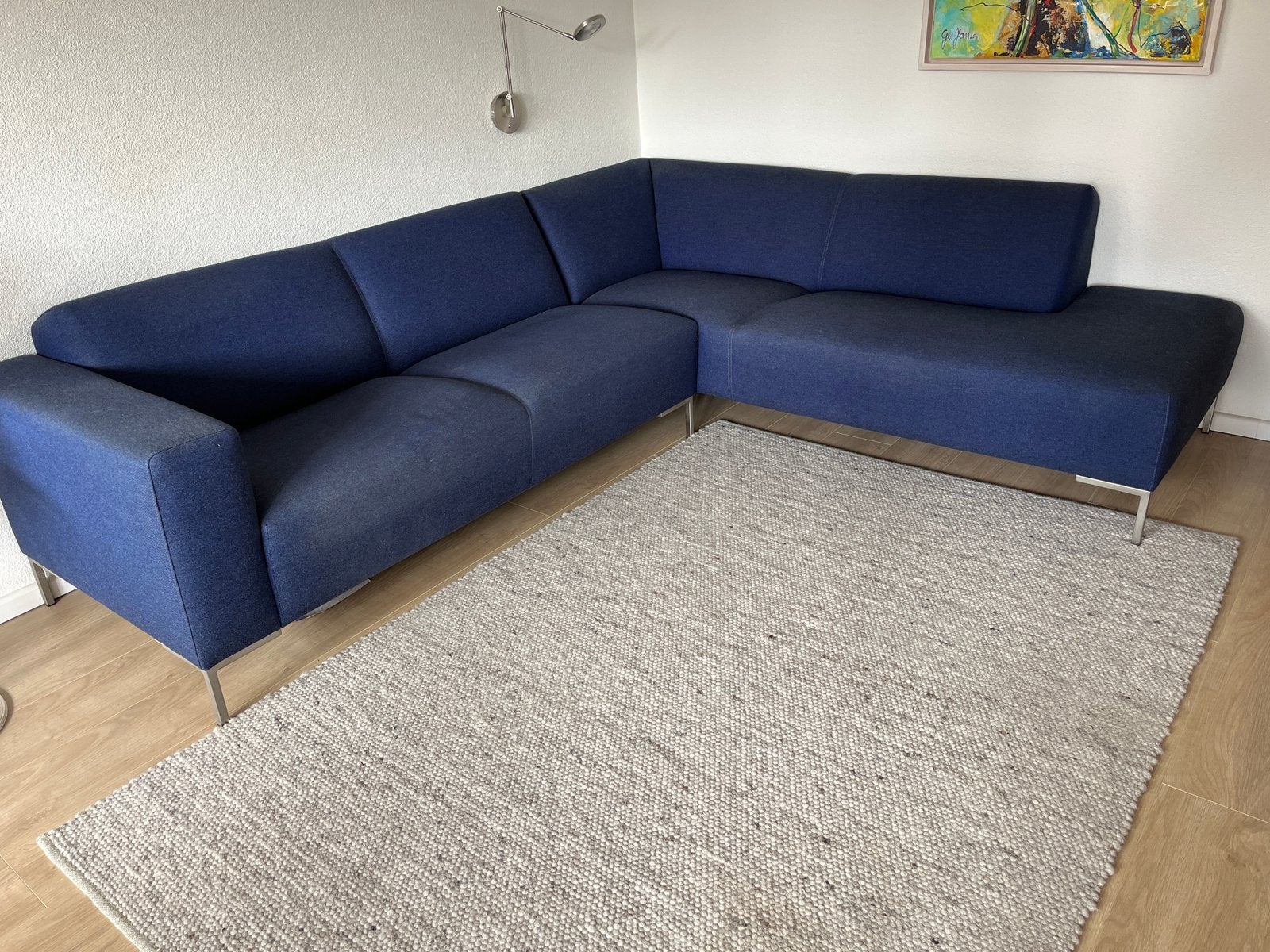 Gratis ophalen donkerblauwe hoekbank, Ophalen, Gebruikt, Stof