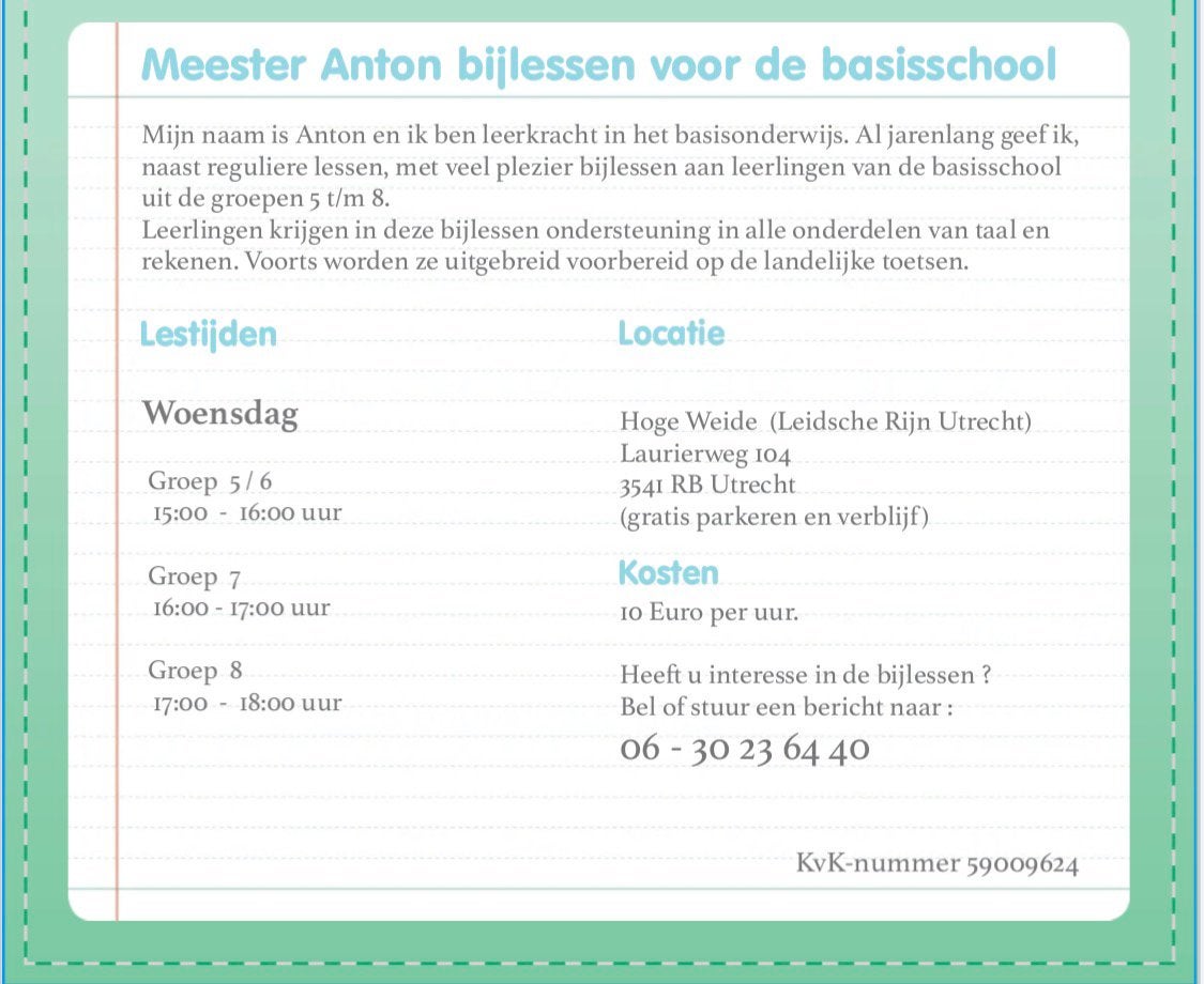 Bijles voor leerlingen van de basisschool door Meester Anton, Diensten en Vakmensen, Bijles, Privé-les en Taalles, Bijles