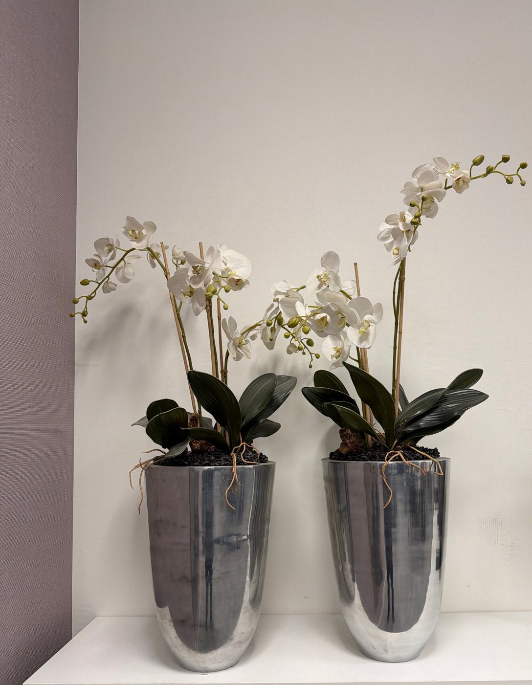Set van 2 kunst orchideeën in zilveren potten, Ophalen, Binnen, Kunstplant, Handgemaakt