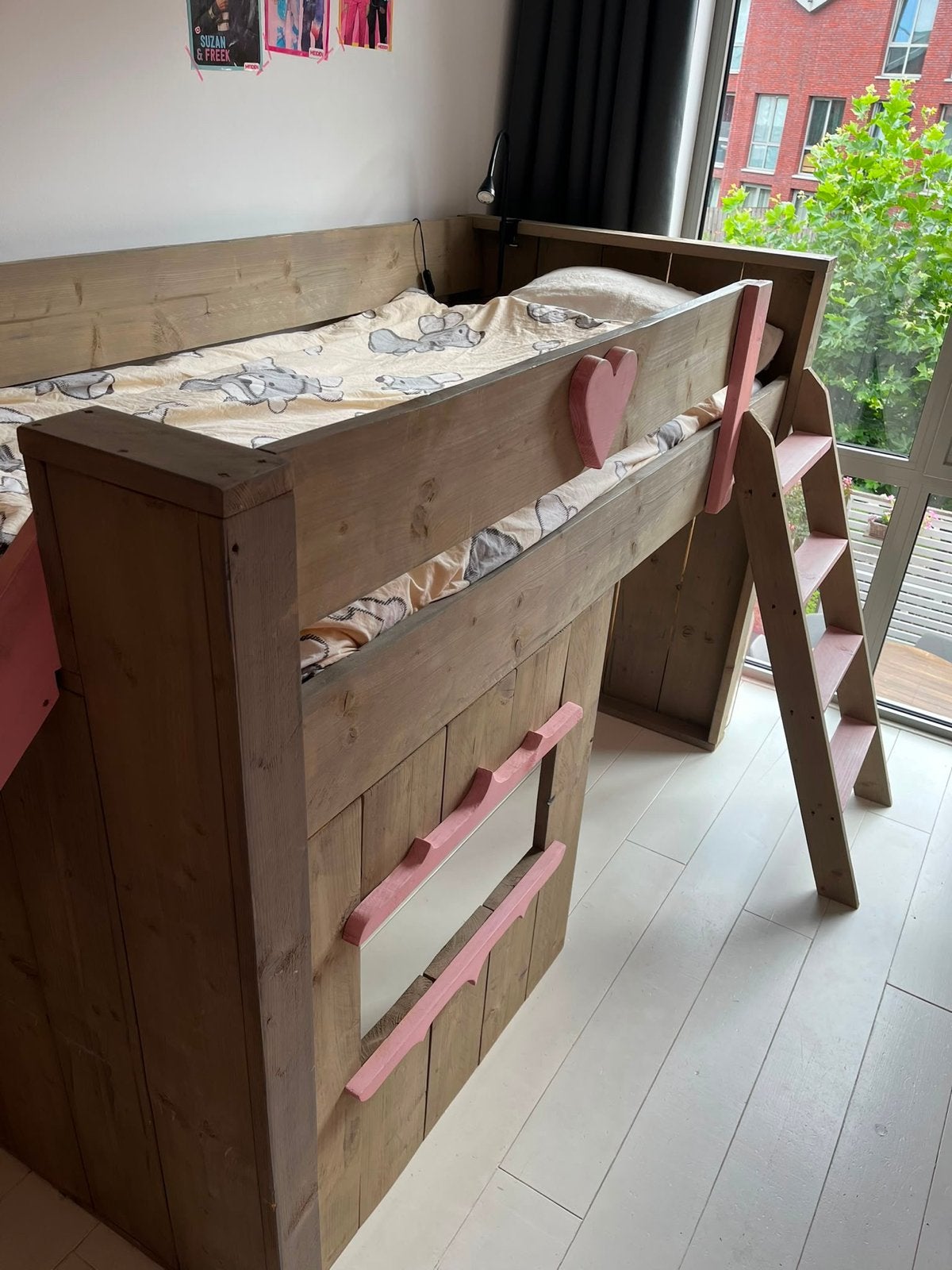 Hoogslaper met glijbaan en speelhuisje, Ophalen, Gebruikt, Eenpersoons, 160 tot 180 cm