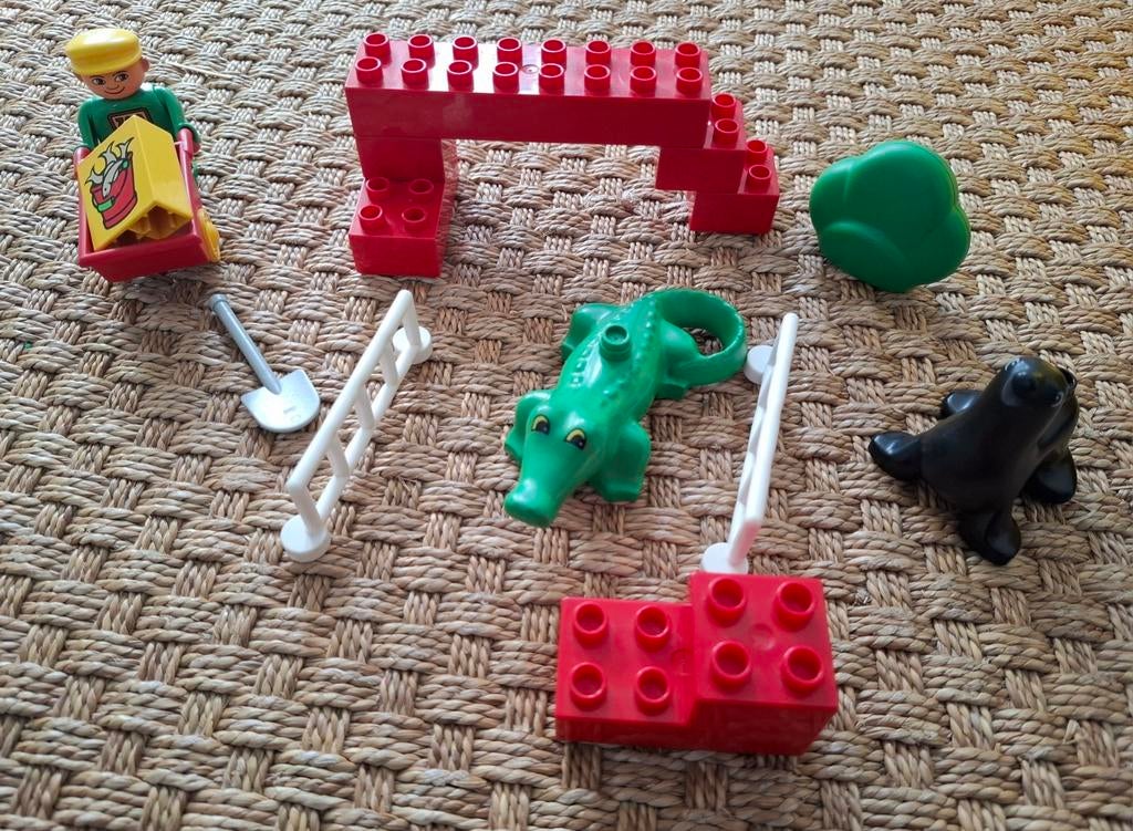 Duplo dierentuin 2662, politieauto, vuilniswagen en motor, Kinderen en Baby's, Ophalen, Compleet, Gebruikt, Duplo