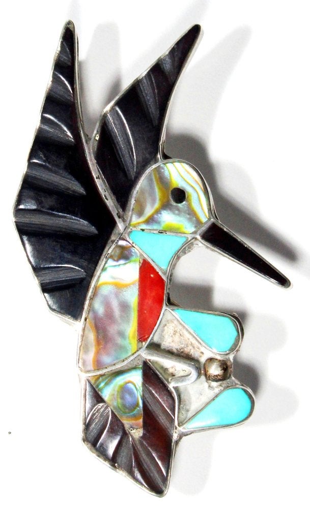 Authentieke Zuni Zilver Kolibrie Broche Hanger C. Leekity, Sieraden, Tassen en Uiterlijk, Ophalen of Verzenden, Zilver, Broche