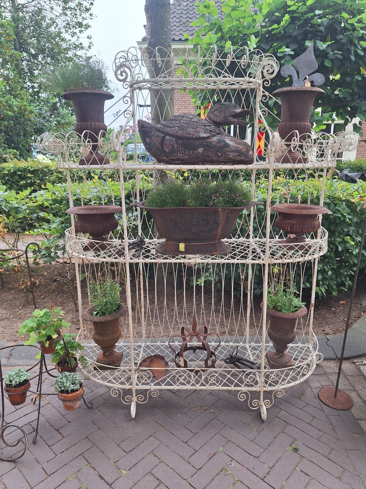 Tuinrek etagere brocante landelijk wonen, Ophalen