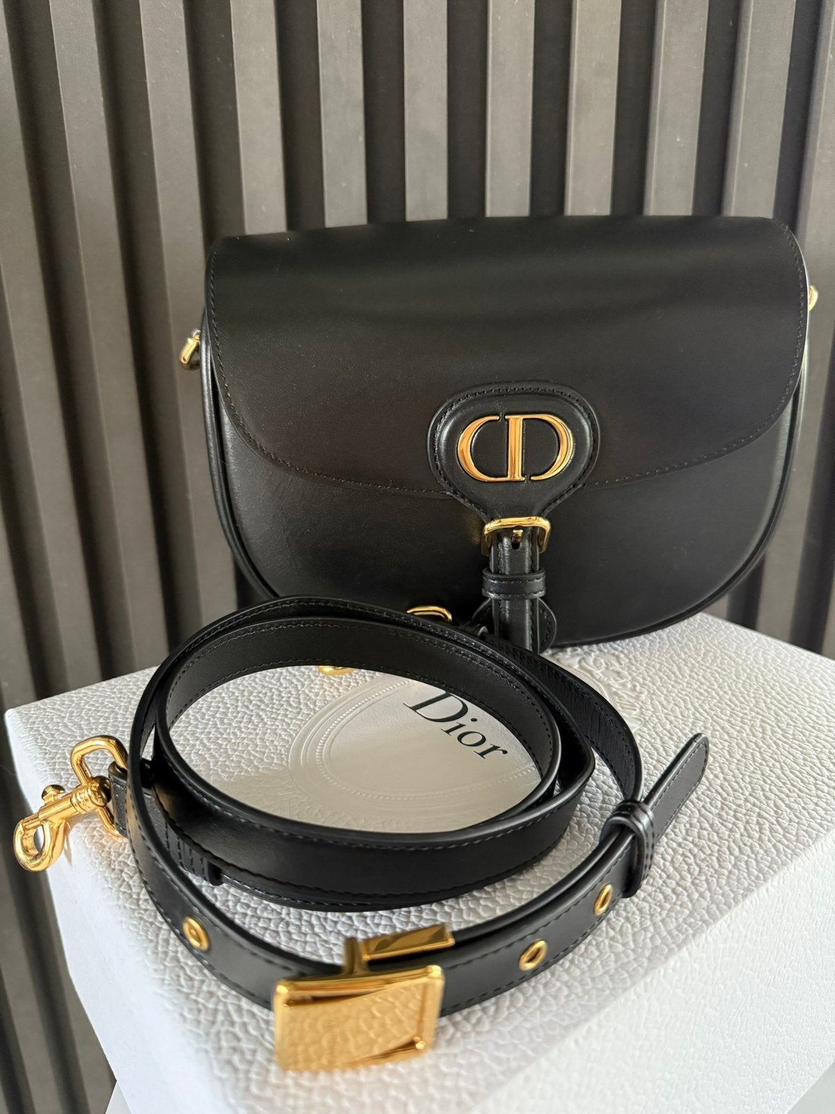 DIOR Bobby Medium Black Box Calf Leather Shoulderbag in box, Ophalen of Verzenden, Zo goed als nieuw, Zwart, Handtas