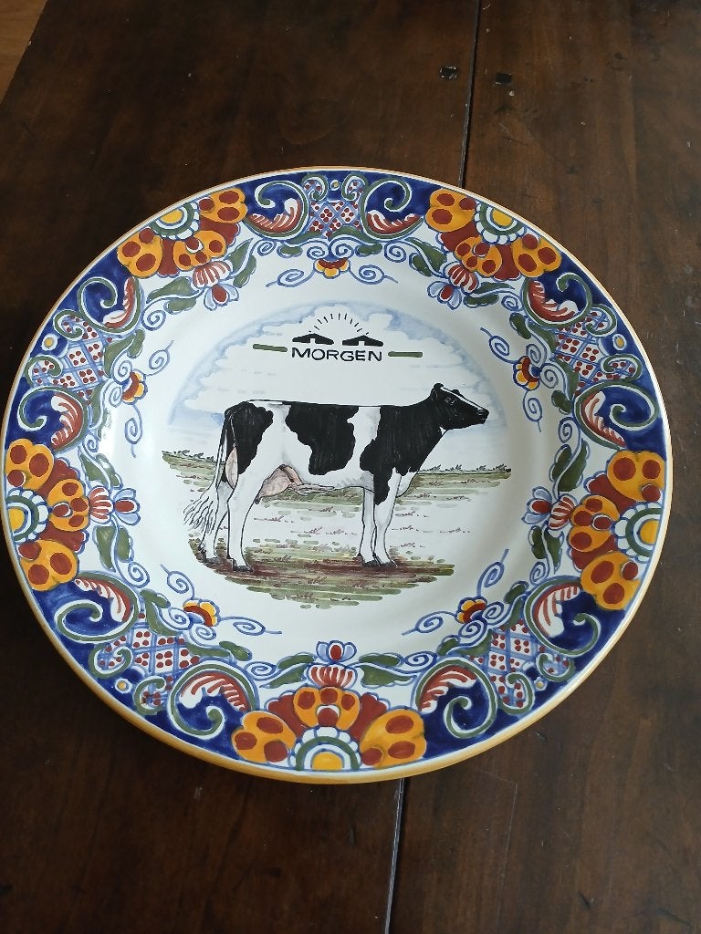 Decoratief Workum wandbord met koe - 'Morgen' - 25cm, Ophalen of Verzenden