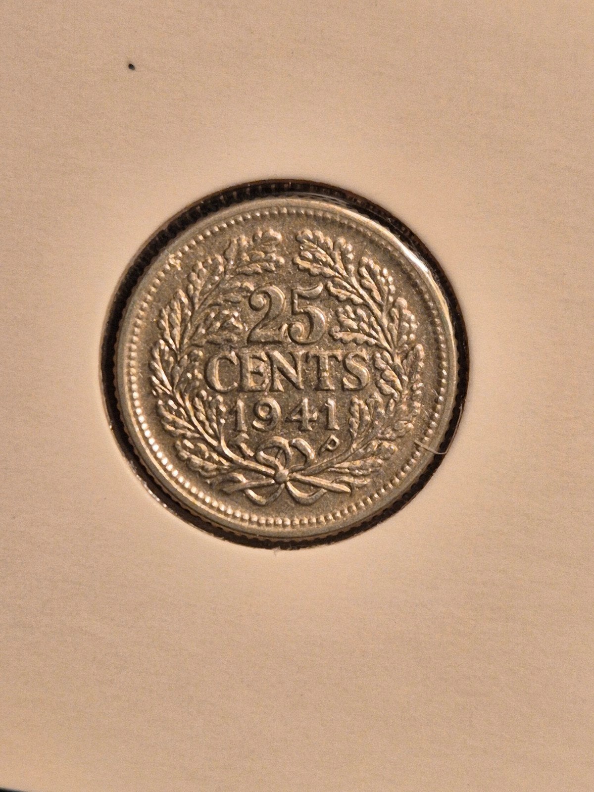 Kwartje / 25 cent 1941 P (Palmboom), Verzenden, Zilver, 25 cent, Koningin Wilhelmina