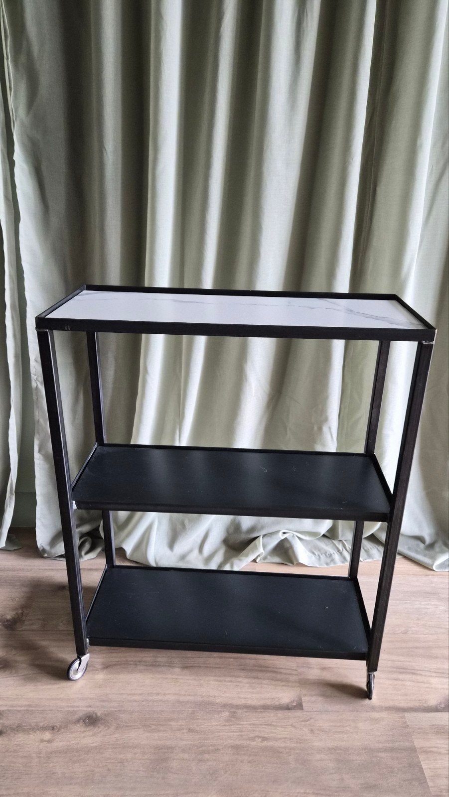 Trolley / Kastje op wielen met marmerlook blad, Ophalen