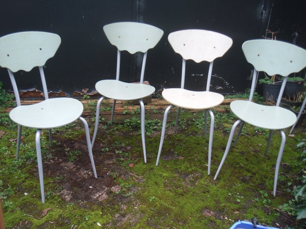 Set van 4 vintage stoelen - lichtgroen/grijs, Ophalen, Gebruikt, Overige kleuren, Vintage