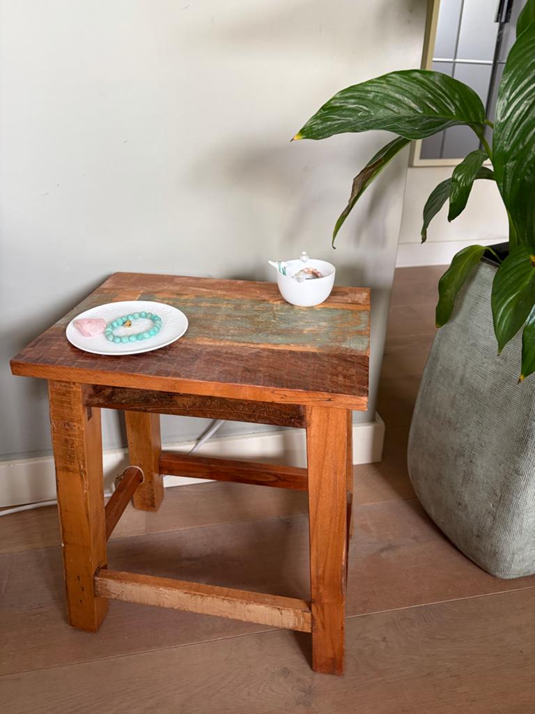 Lifestyle Home Collection bijzettafel gerecycled hout, Huis en Inrichting, Tafels | Bijzettafels, Gebruikt, Rechthoekig, 45 tot 60 cm