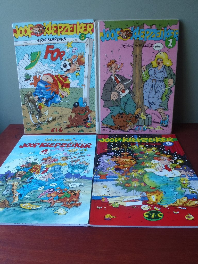 4 Stripboeken Joop Klepzeiker..1988>1991>1991>1996, Meerdere stripboeken, Ophalen of Verzenden, Gelezen